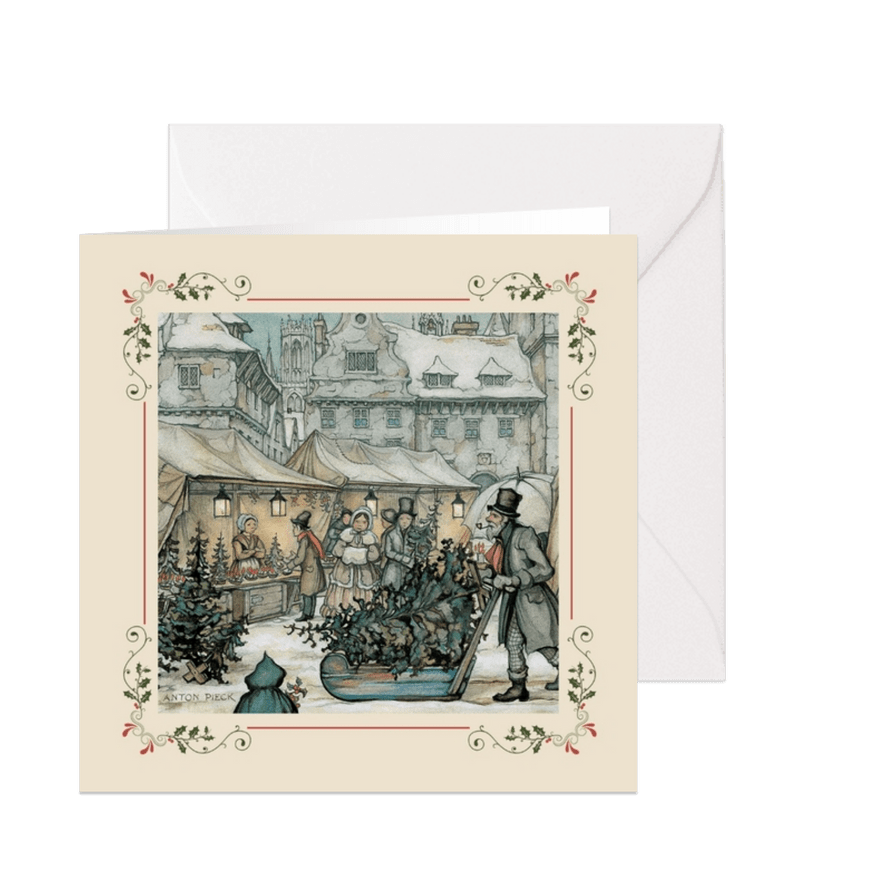 Zakelijke kerstkaarten - Anton Pieck kerstmarkt met kader - Kaartimpressie