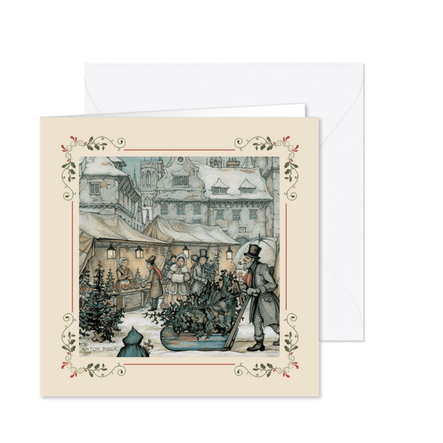 Zakelijke kerstkaarten - Anton Pieck kerstmarkt met kader - Kaartimpressie