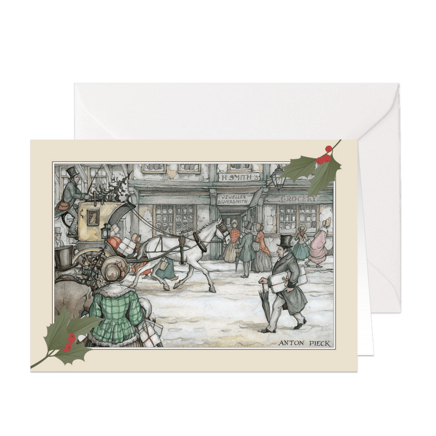 Zakelijke kerstkaarten - Anton Pieck koets met paard - Kaartimpressie