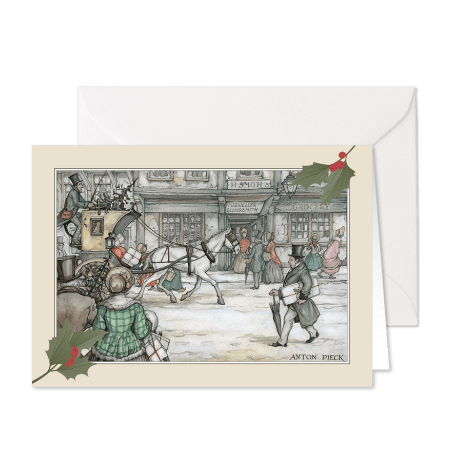 Zakelijke kerstkaarten - Anton Pieck koets met paard - Kaartimpressie