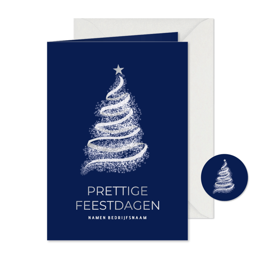 Zakelijke kerstkaarten met witte boom zilver foliedruk - Kaartimpressie