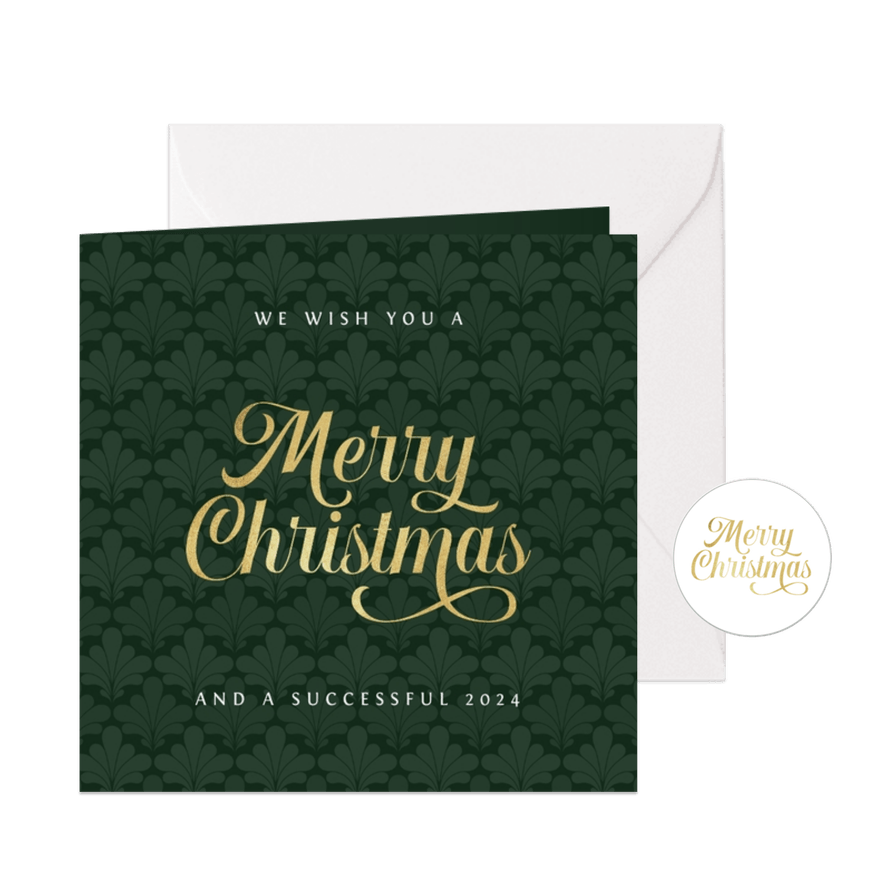 Zakelijke merry christmas kaart art deco patroon goud groen - Kaartimpressie