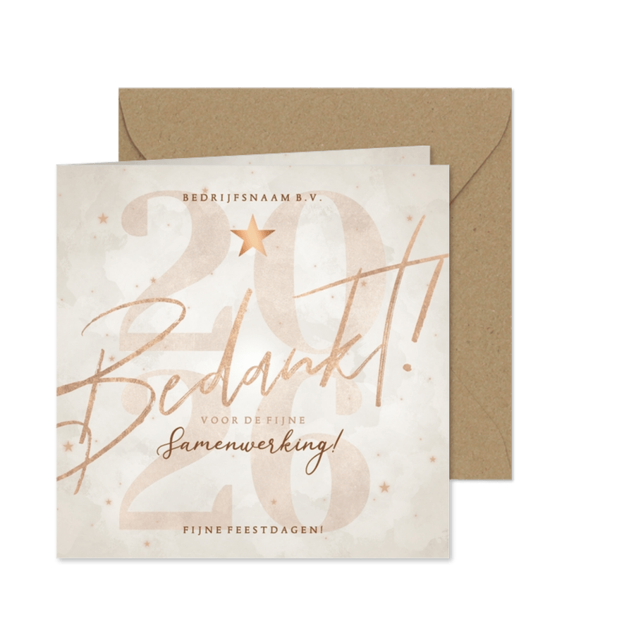 Zakelijke moderne kerstkaart bedankt met sterretjes en 2026 - Kaartimpressie