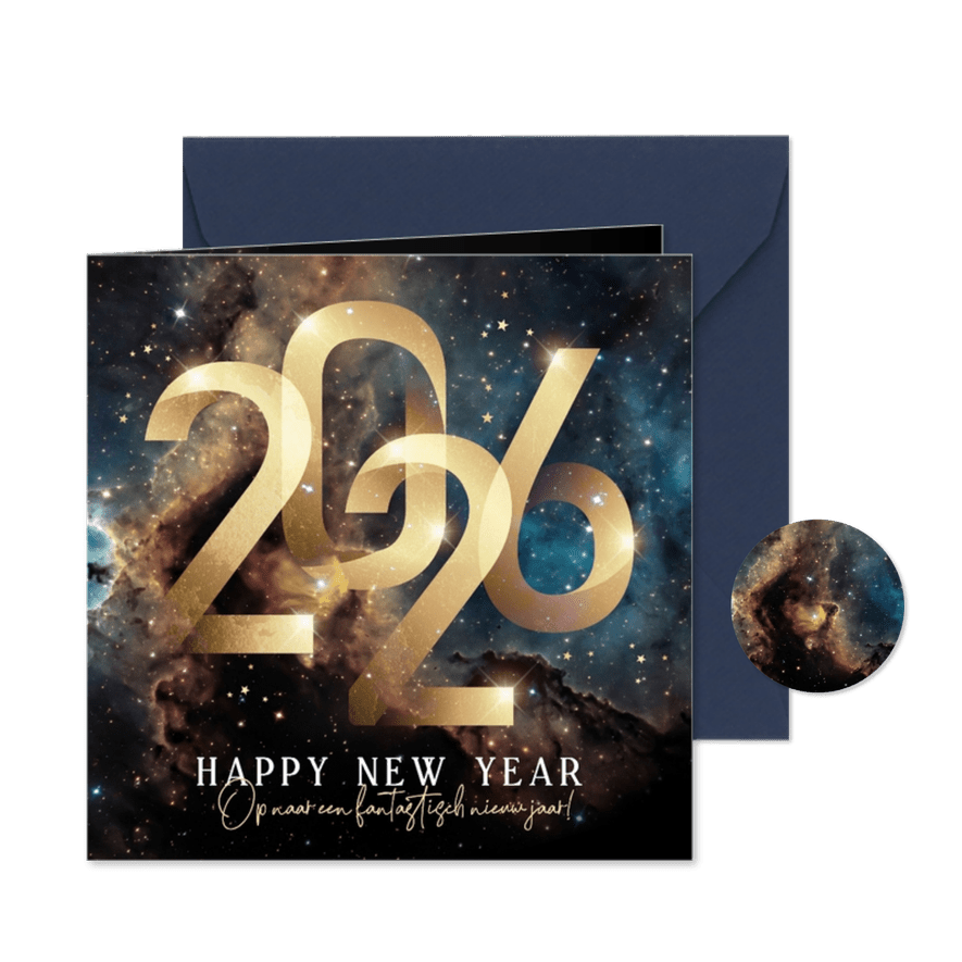 Zakelijke nieuwjaarskaart 2026 goud galaxy sterren goud - Kaartimpressie