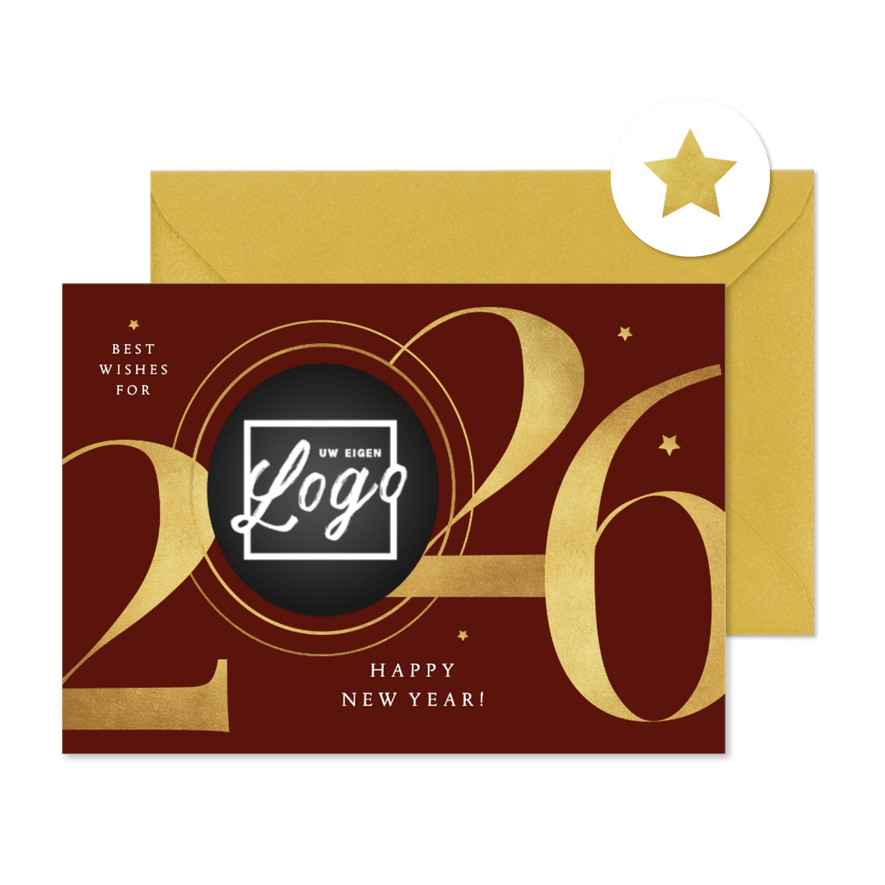 Zakelijke nieuwjaarskaart 2026 goud stijlvol modern - Kaartimpressie