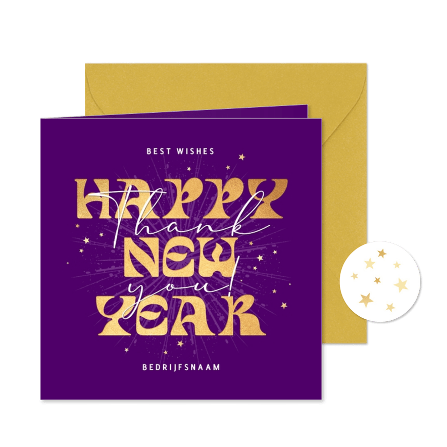Zakelijke nieuwjaarskaart bedankt happy new year sterren - Kaartimpressie