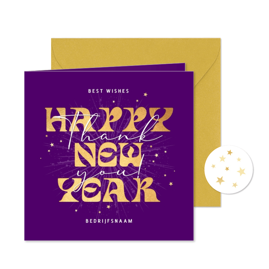 Zakelijke nieuwjaarskaart bedankt happy new year sterren - Kaartimpressie