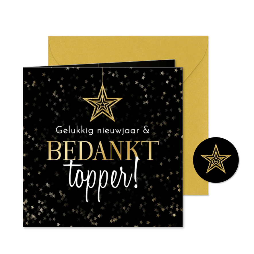 Zakelijke nieuwjaarskaart bedankt topper ster gelukkig 2026 - Kaartimpressie