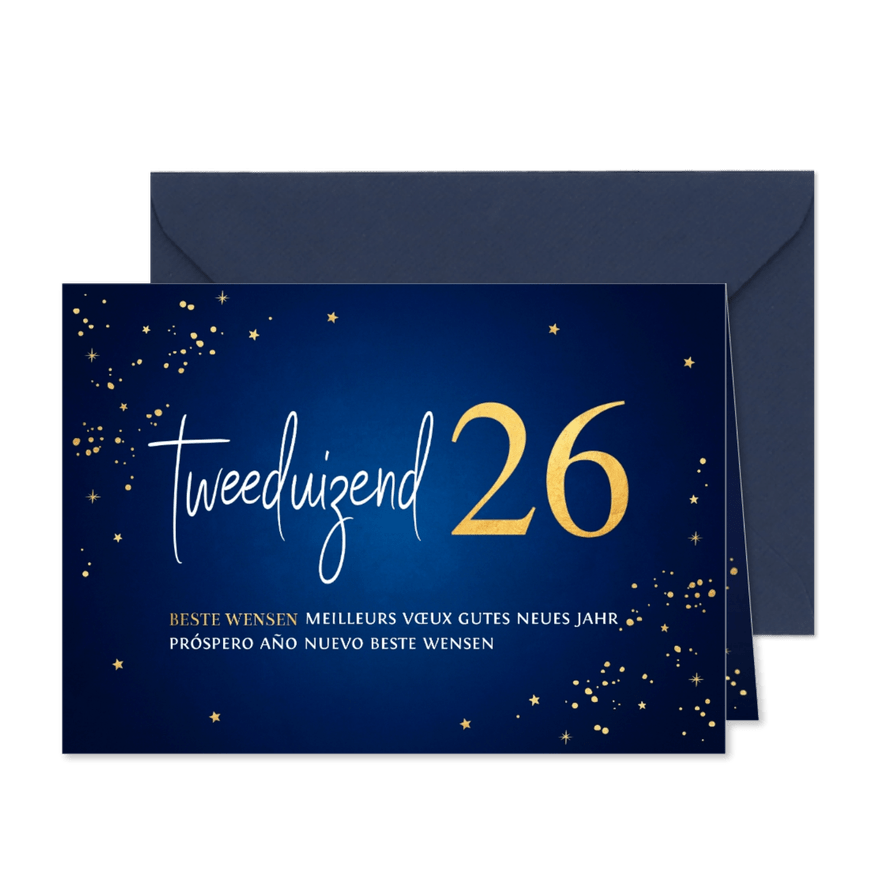 Zakelijke nieuwjaarskaart blauw 2026 goudlook - Kaartimpressie