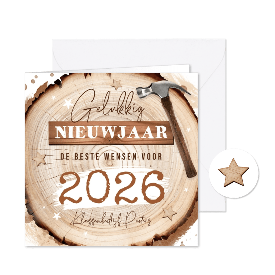 Zakelijke nieuwjaarskaart bouwbedrijf klussen hout boomstam - Kaartimpressie