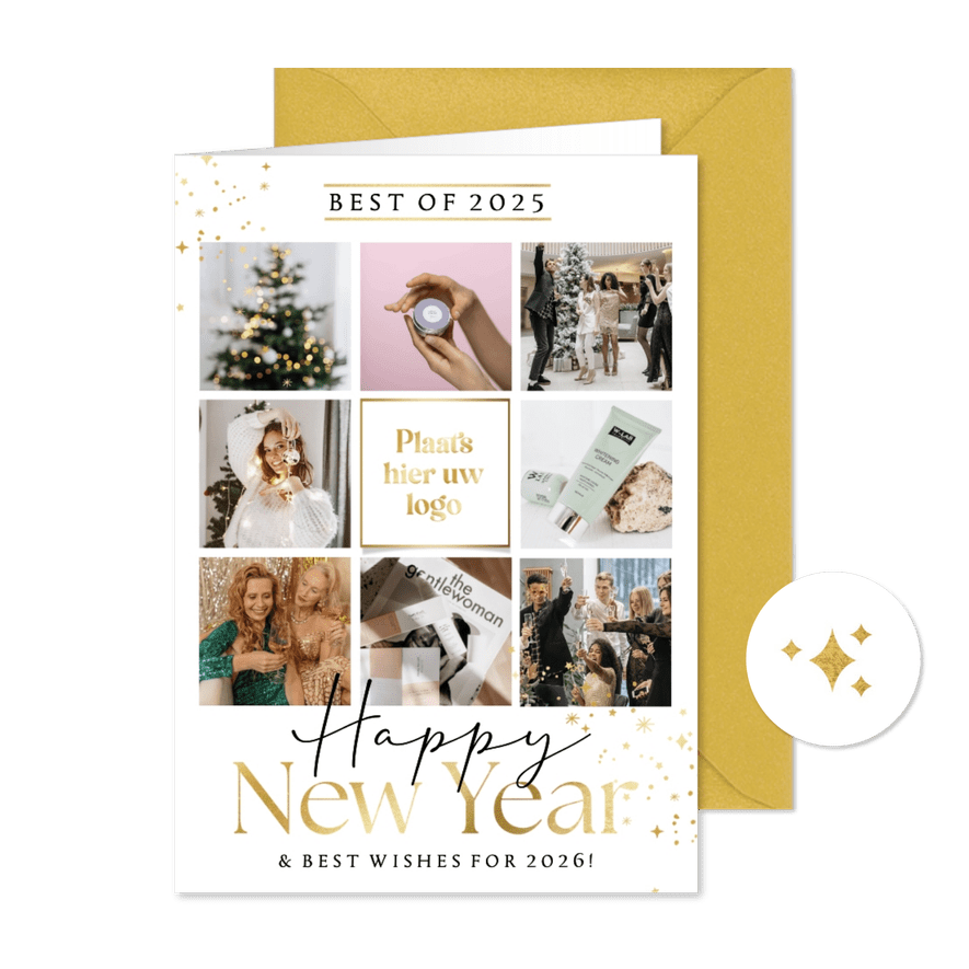 Zakelijke nieuwjaarskaart collage ‘Best of’ goud sterren - Kaartimpressie