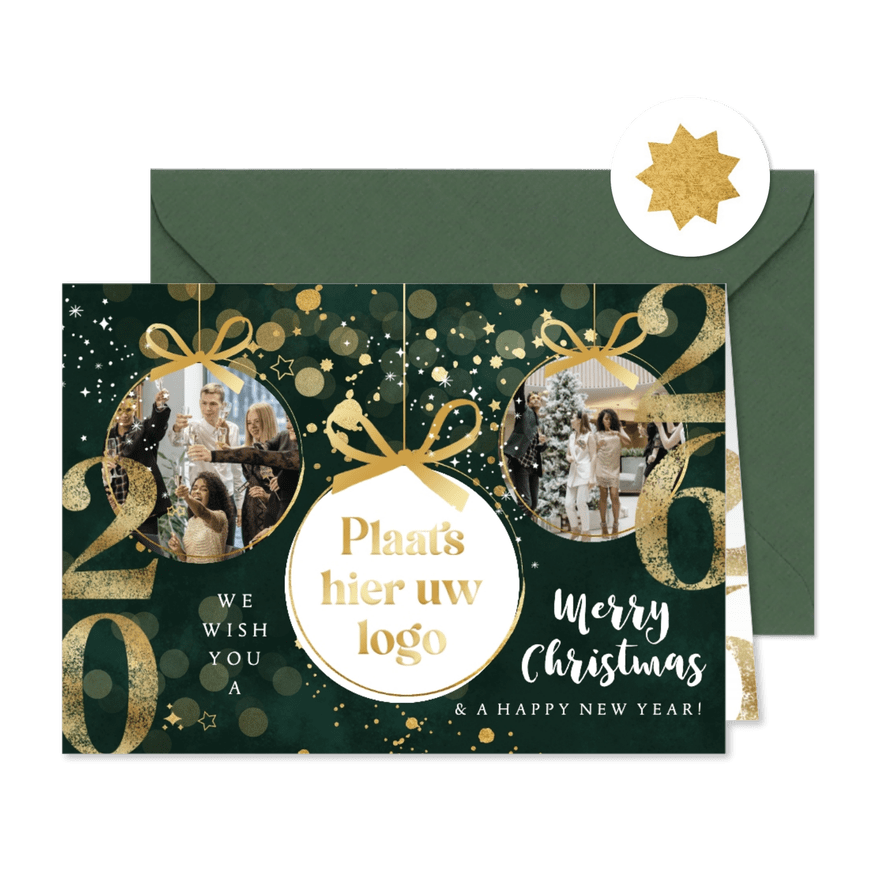 Zakelijke nieuwjaarskaart fotocollage jaartal goud sterren - Kaartimpressie
