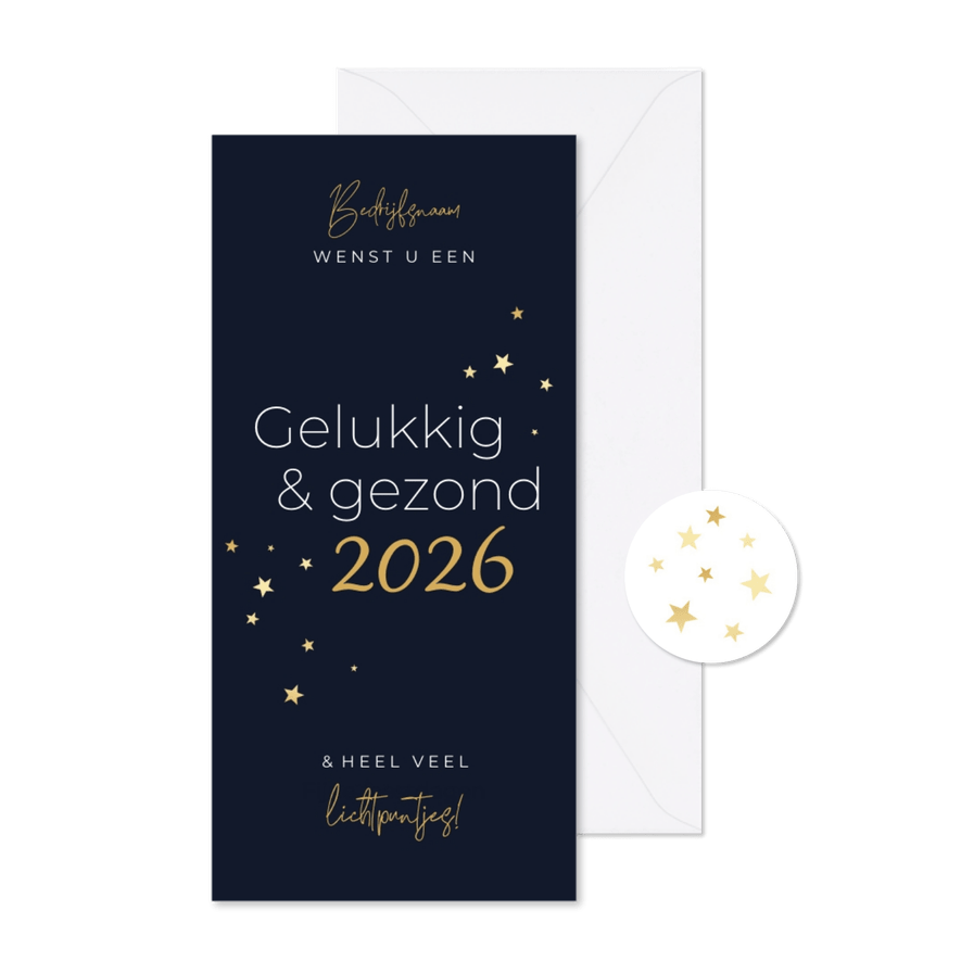 Zakelijke nieuwjaarskaart gouden sterretjes 2026 - Kaartimpressie