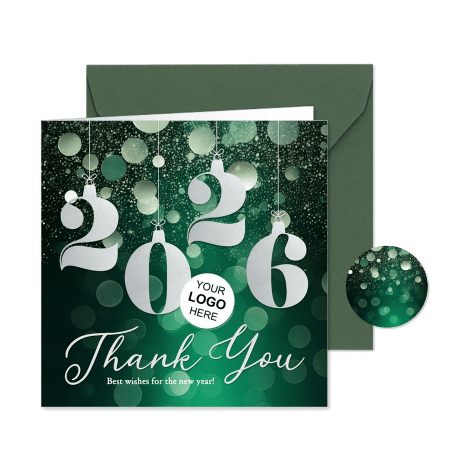 Zakelijke nieuwjaarskaart groen met jaartal thank you - Kaartimpressie