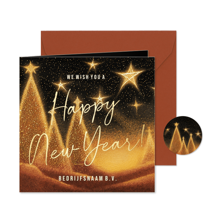 Zakelijke nieuwjaarskaart Happy new year met lichtjes - Kaartimpressie