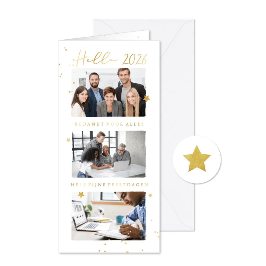 Zakelijke nieuwjaarskaart medewerkers hello 2026 bedankt - Kaartimpressie