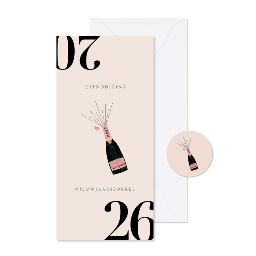 Zakelijke nieuwjaarskaart met uitnodiging voor borrel - Kaartimpressie