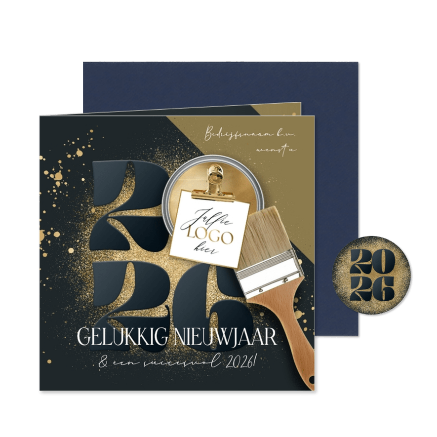 Zakelijke nieuwjaarskaart schilder jaartal goud - Kaartimpressie