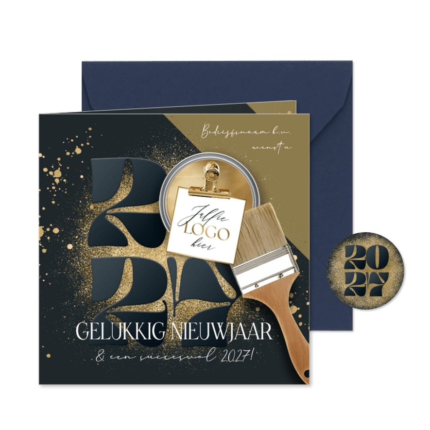Zakelijke nieuwjaarskaart schilder jaartal goud - Kaartimpressie