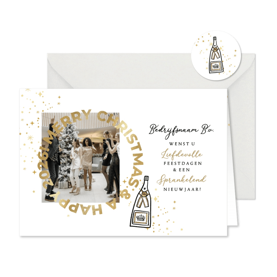 Zakelijke nieuwjaarskaart stijlvol foto goud ster champagne - Kaartimpressie