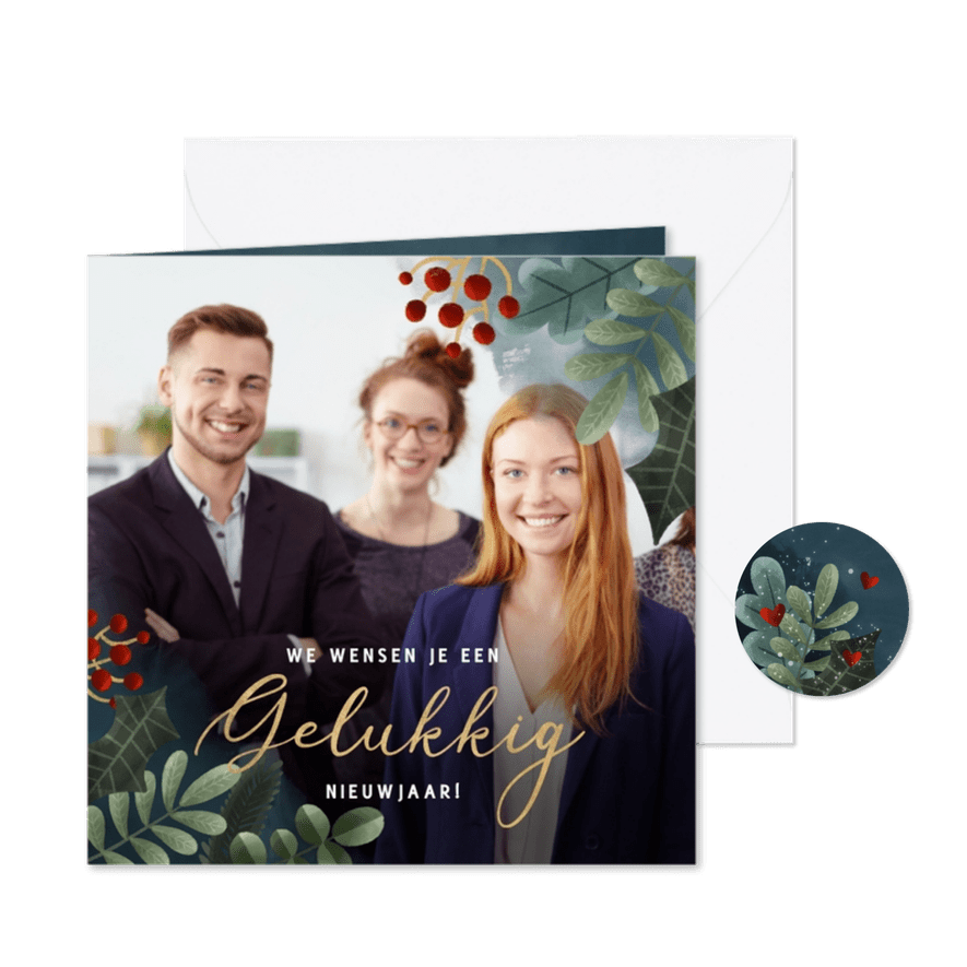 Zakelijke nieuwjaarskaart takjes kader gelukkig nieuwjaar - Kaartimpressie