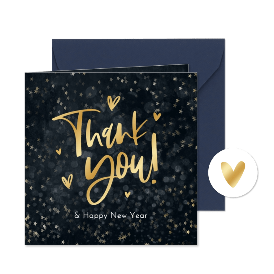 Zakelijke nieuwjaarskaart thank you bedankt hartjes sterren - Kaartimpressie