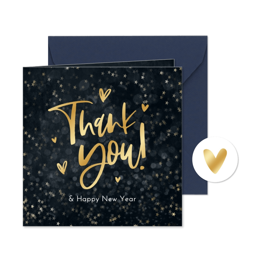 Zakelijke nieuwjaarskaart thank you bedankt hartjes sterren - Kaartimpressie