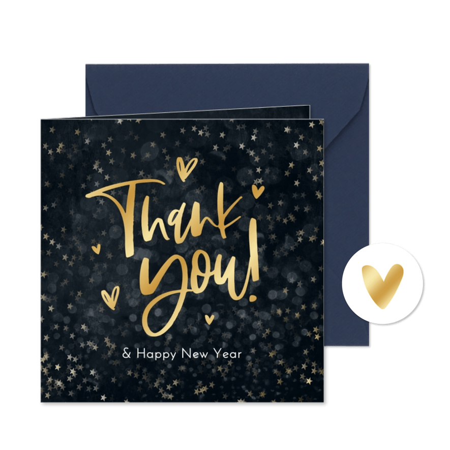 Zakelijke nieuwjaarskaart thank you bedankt hartjes sterren - Kaartimpressie