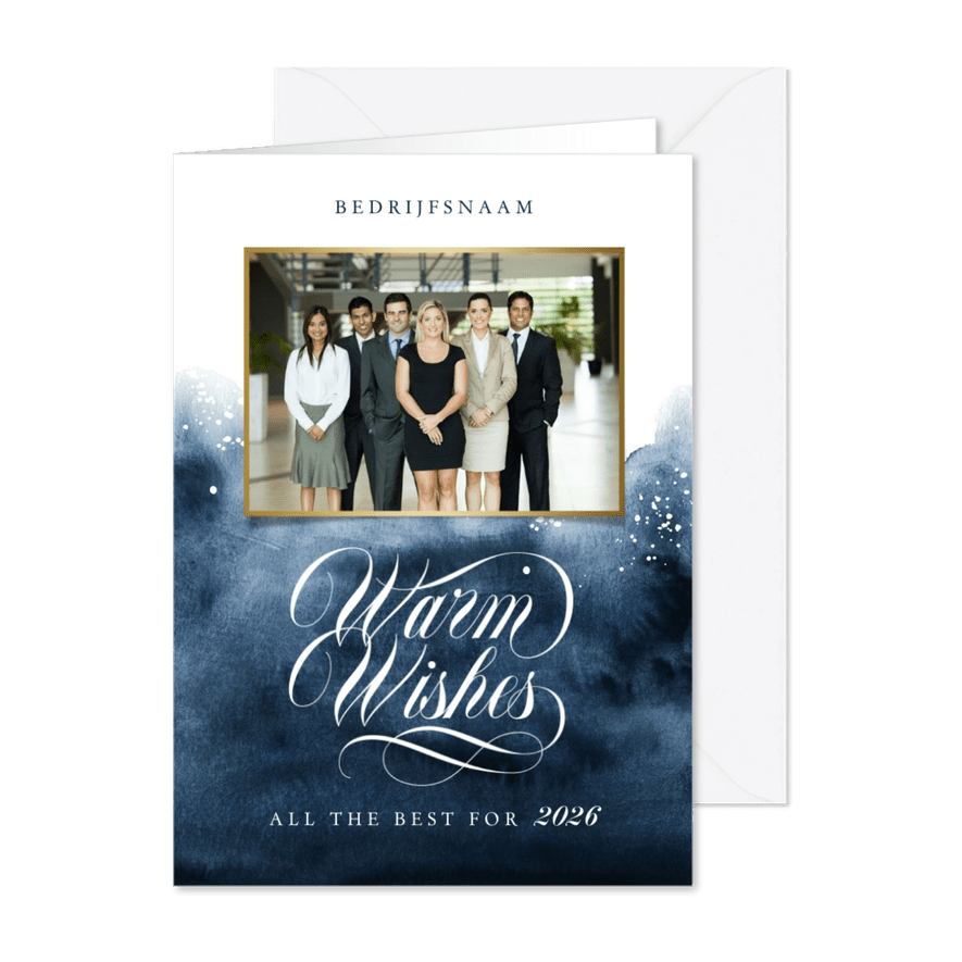 Zakelijke nieuwjaarskaart warm wishes 2026 verf foto - Kaartimpressie