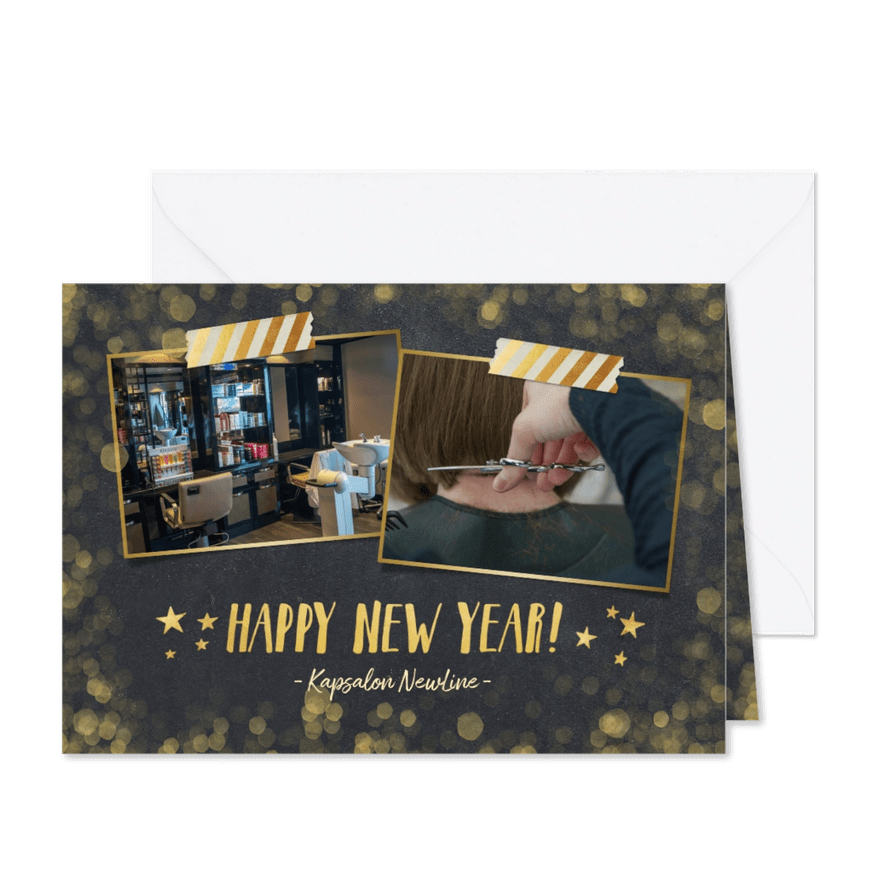 Zakelijke nieuwjaarskaart zwart met goudlook confetti - Kaartimpressie