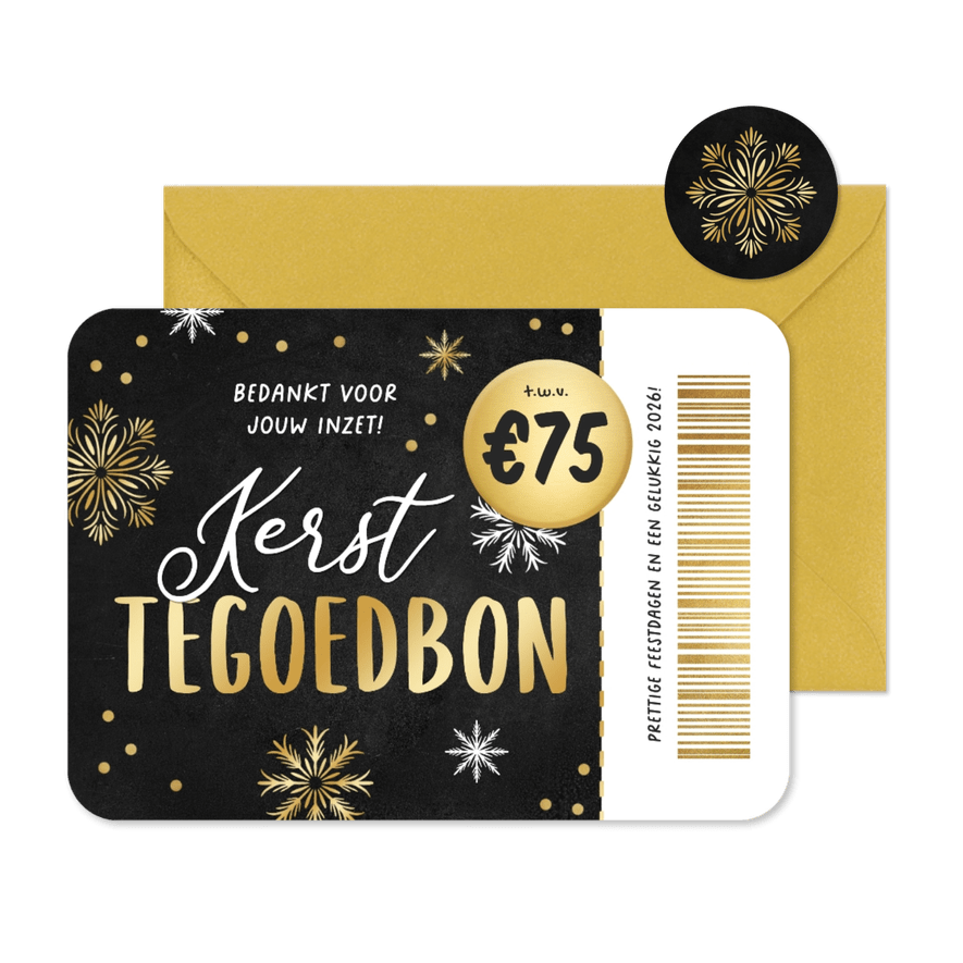 Zakelijke tegoedbon kerst nieuwjaar sneeuw goud - Kaartimpressie