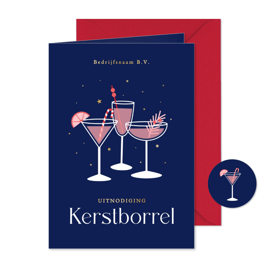 Zakelijke uitnodiging kerstborrel met kerst cocktails - Kaartimpressie