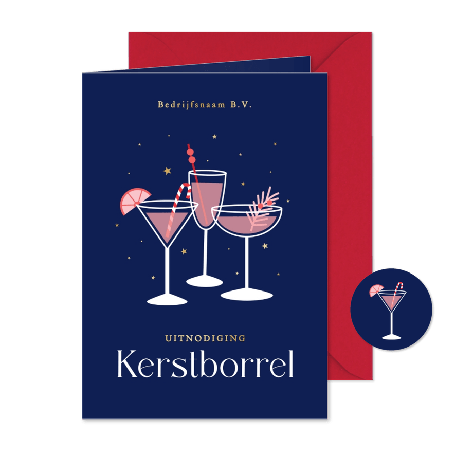 Zakelijke uitnodiging kerstborrel met kerst cocktails - Kaartimpressie