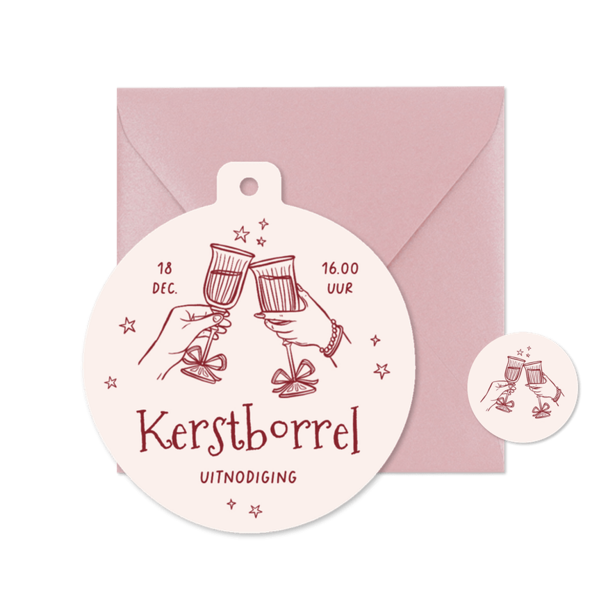 Zakelijke uitnodiging kerstborrel proost champagne doodle - Kaartimpressie