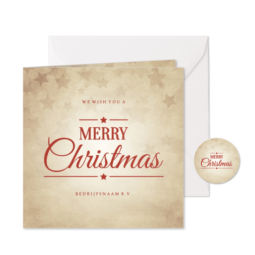Zakelijke vintage kerstkaart Merry Christmas met sterren - Kaartimpressie