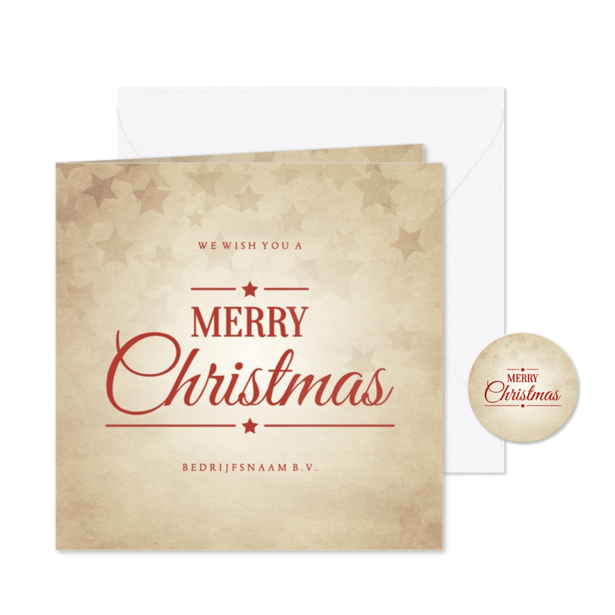 Zakelijke vintage kerstkaart Merry Christmas met sterren - Kaartimpressie