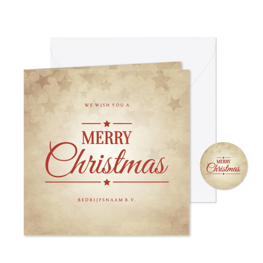 Zakelijke vintage kerstkaart Merry Christmas met sterren - Kaartimpressie