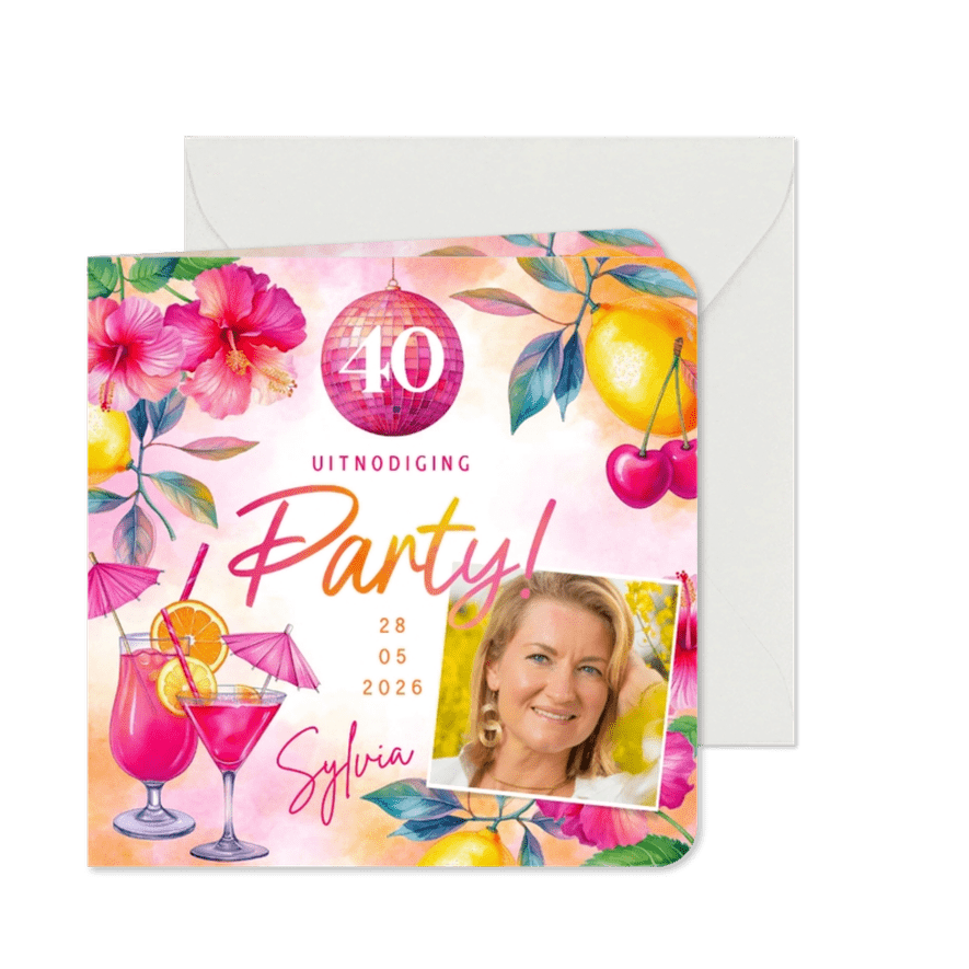 Zomerse uitnodiging verjaardag 40jaar tropisch - Kaartimpressie