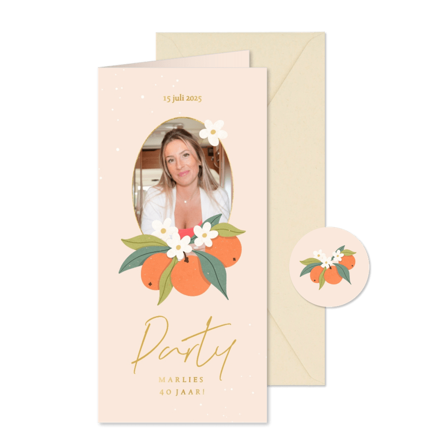 Zomerse uitnodiging verjaardag feestje met citrus fruit - Kaartimpressie