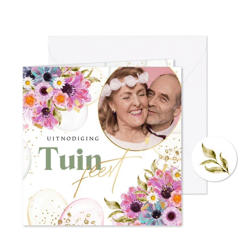 Zomerse uitnodigingskaart tuinfeest bloemen watercolor foto - Kaartimpressie