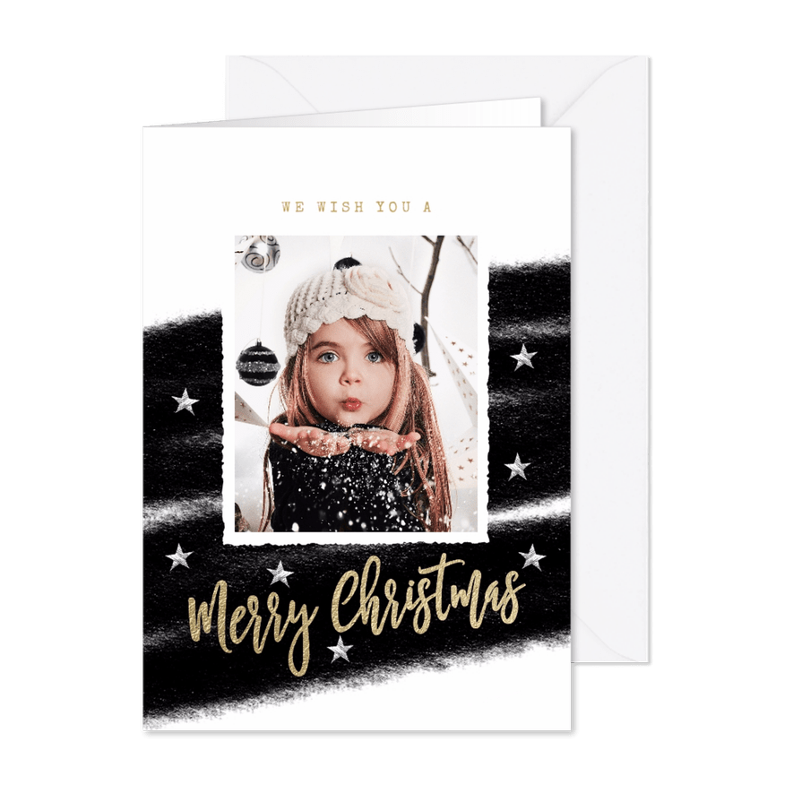 Zwart wit kerstkaart streep foto - Kaartimpressie