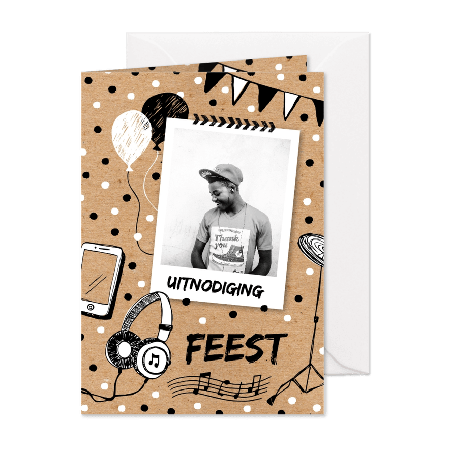 Zwartwit muziek uitnodiging - Kaartimpressie