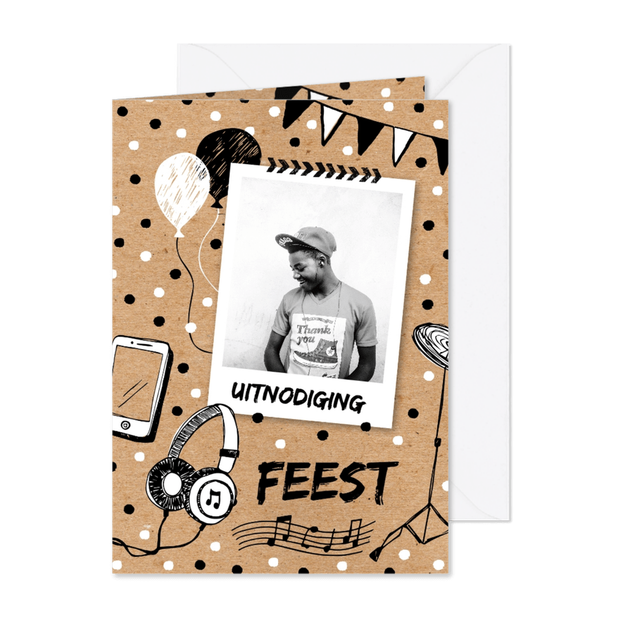 Zwartwit muziek uitnodiging - Kaartimpressie