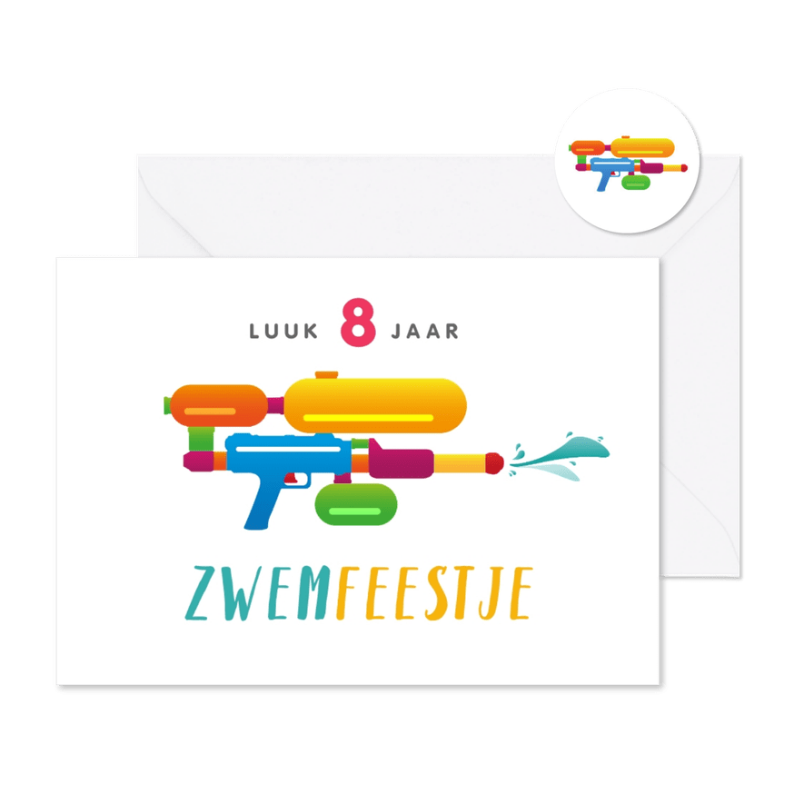 Zwemfeestje waterpistool supersoaker zwembad splash - Kaartimpressie