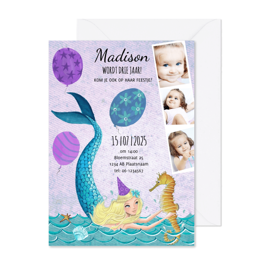 Zwemfeestje zeemeermin - Kaartimpressie
