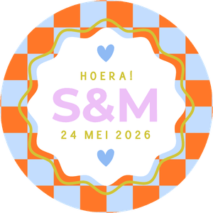 Sticker voor een bedankje in vrolijke en funky kleuren, de tekst is geheel aan te passen.