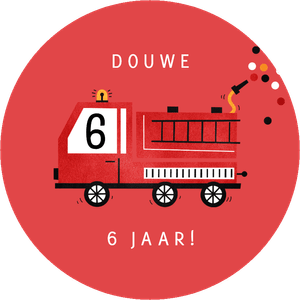 Originele sticker om zelf te maken voor het trakteren op school met brandweer, naam en aantal jaar.