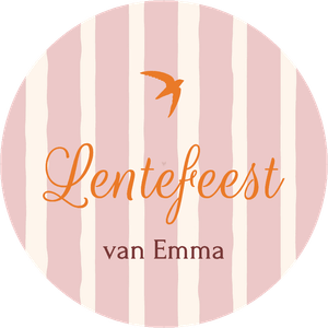 Gekleurde sticker met horizontale lijnen en eigen tekst, om zelf te maken voor een feestje of traktatie. 