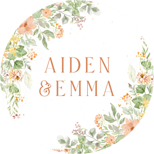 Fleurige sticker met bloemenkader en 2 namen voor bedanken bruiloft, jubileum of cadeautjes