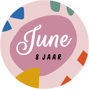 Vrolijke gepersonaliseerde sticker voor verjaardag meisje, bijv. voor trakteren school, met leeftijd